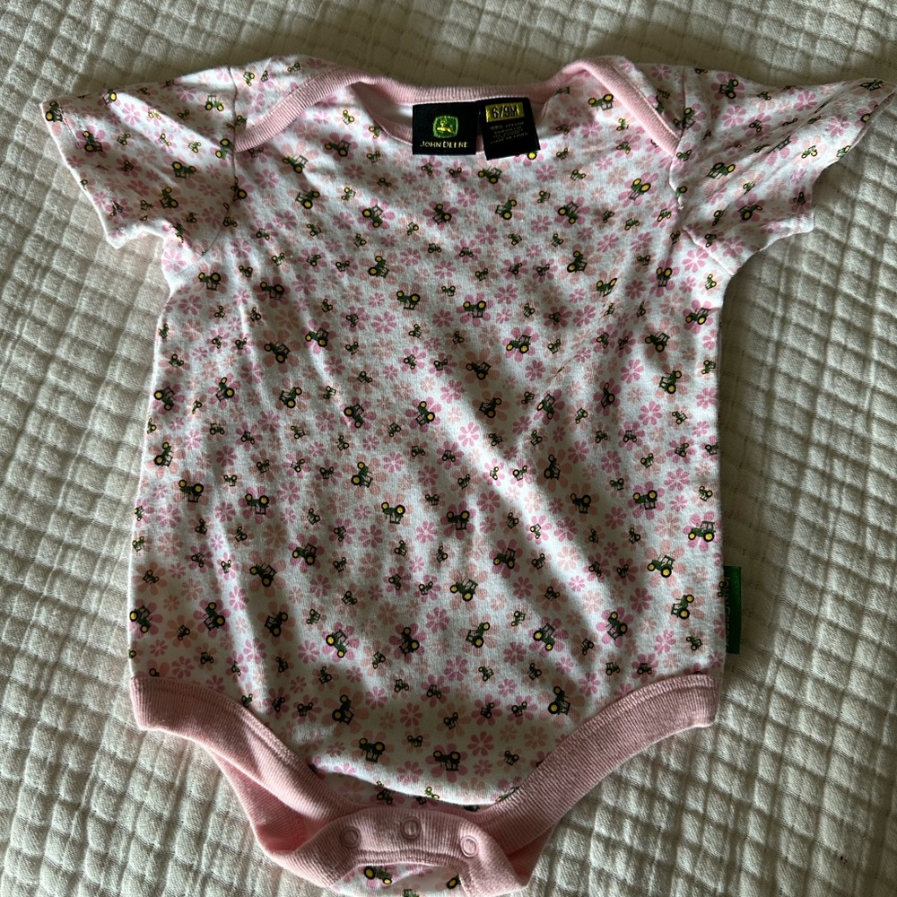 John Deere Pink Floral Baby Onesie